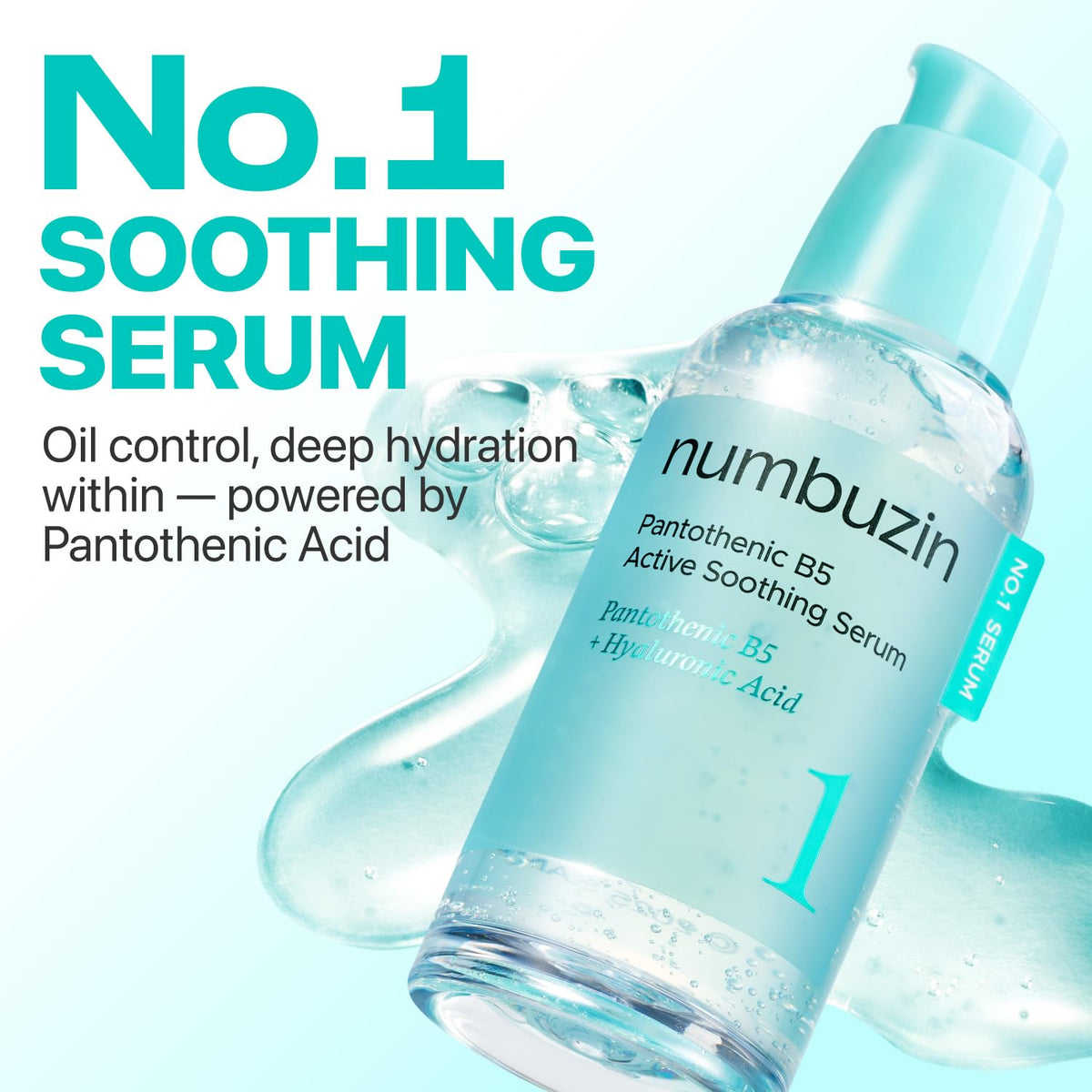 numbuzin clear glass bottle label highlighting key actives