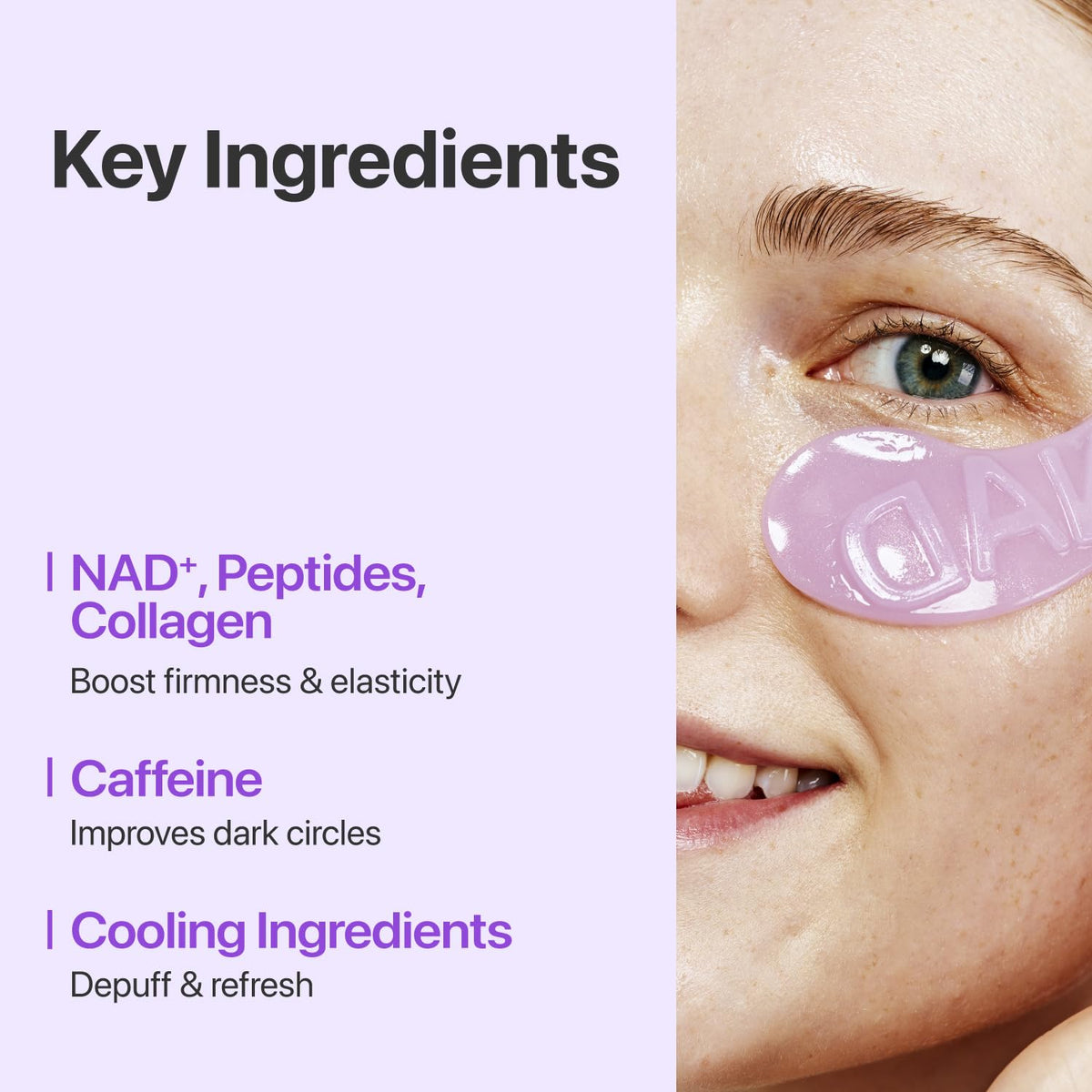 numbuzin patch applied under eye demonstrating non-slip adhesion benefit