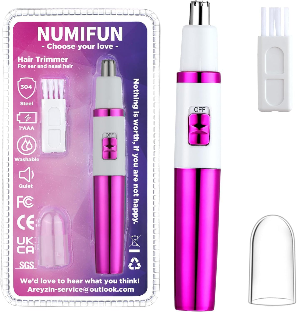 NUMIFUN front view of compact trimmer showing slim profile and controls for easy grooming
