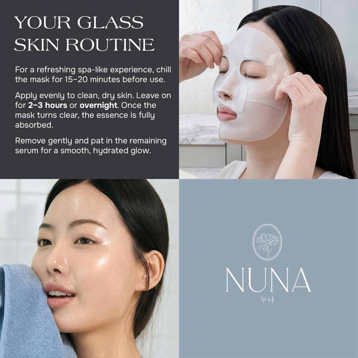 NUNA sheet mask next to hand showing true size and coverage benefit