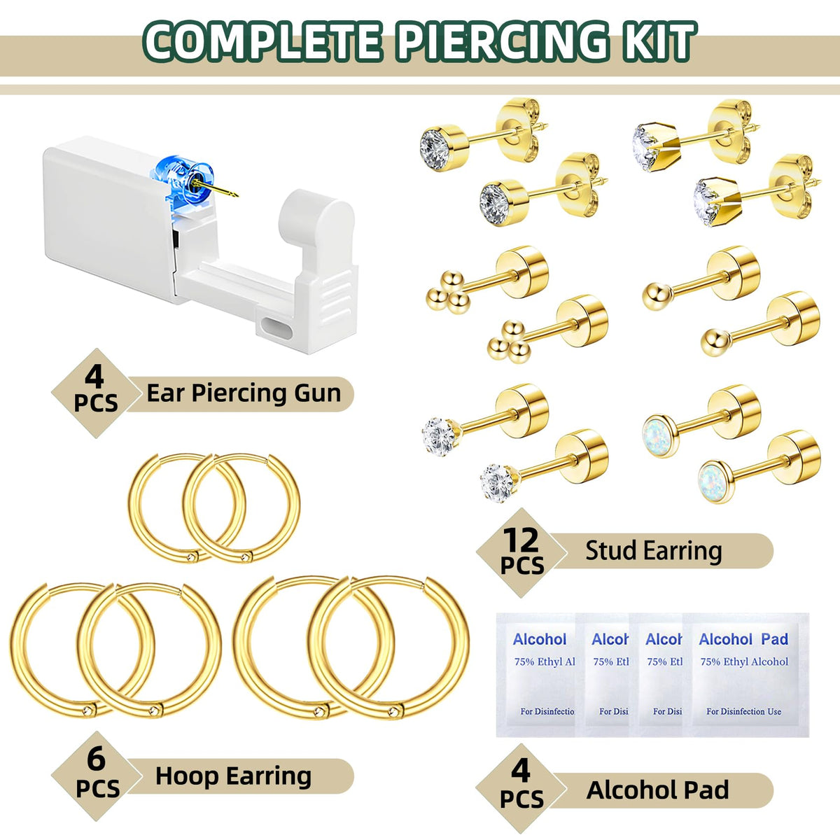 Nunpag cubic zirconia studs detail highlighting polished 316L steel and bright stones