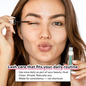 NuOrganic Cosmic Lash next to a ruler for 8ml bottle size comparison and lasting supply benefit