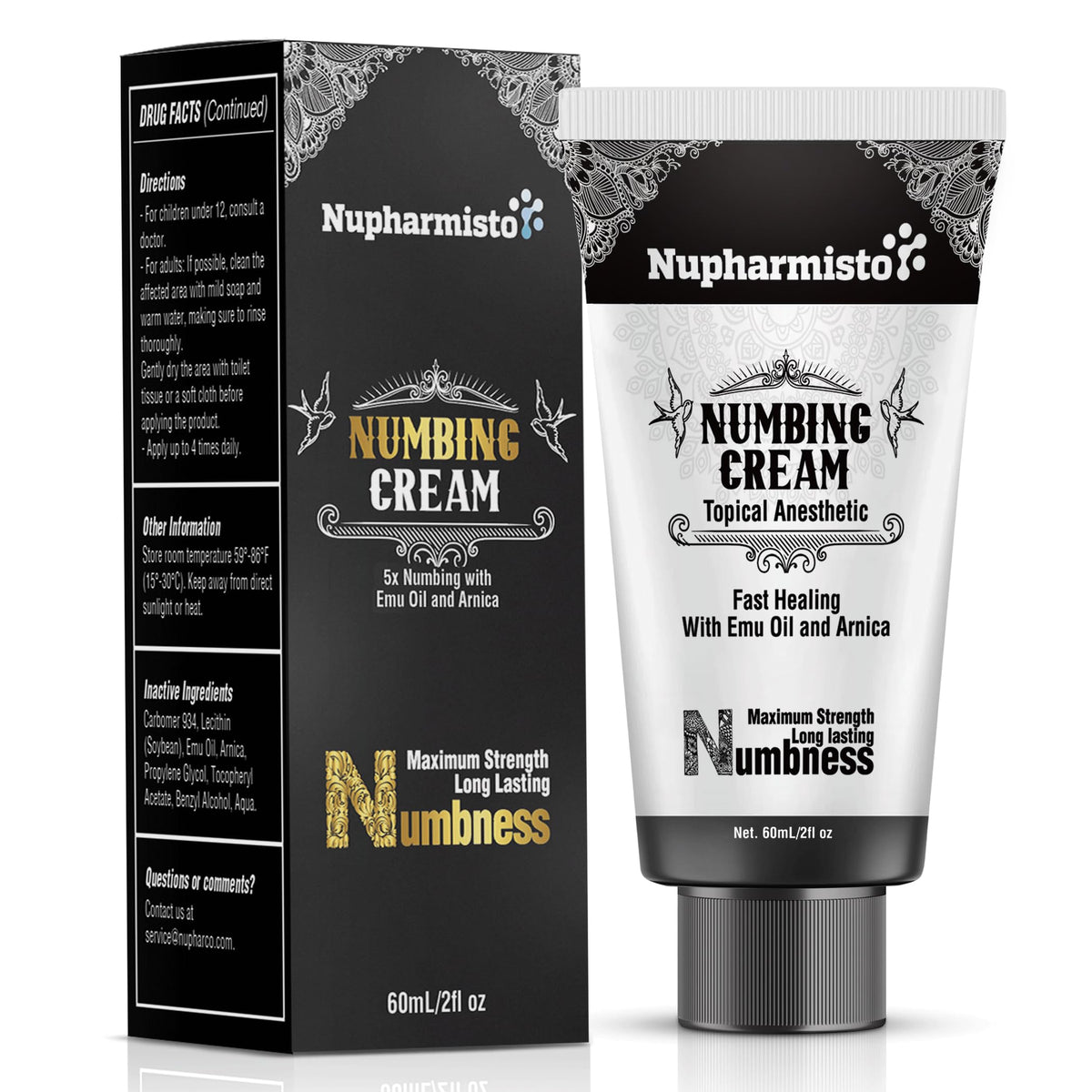 Nupharmco front tube view showing branding and easy dispensing for quick relief
