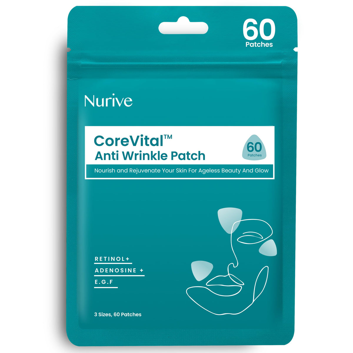 NURIVE front packaging showing 60-count patches and benefits