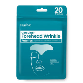 NURIVE front packaging showing 20 large forehead wrinkle patches and benefits