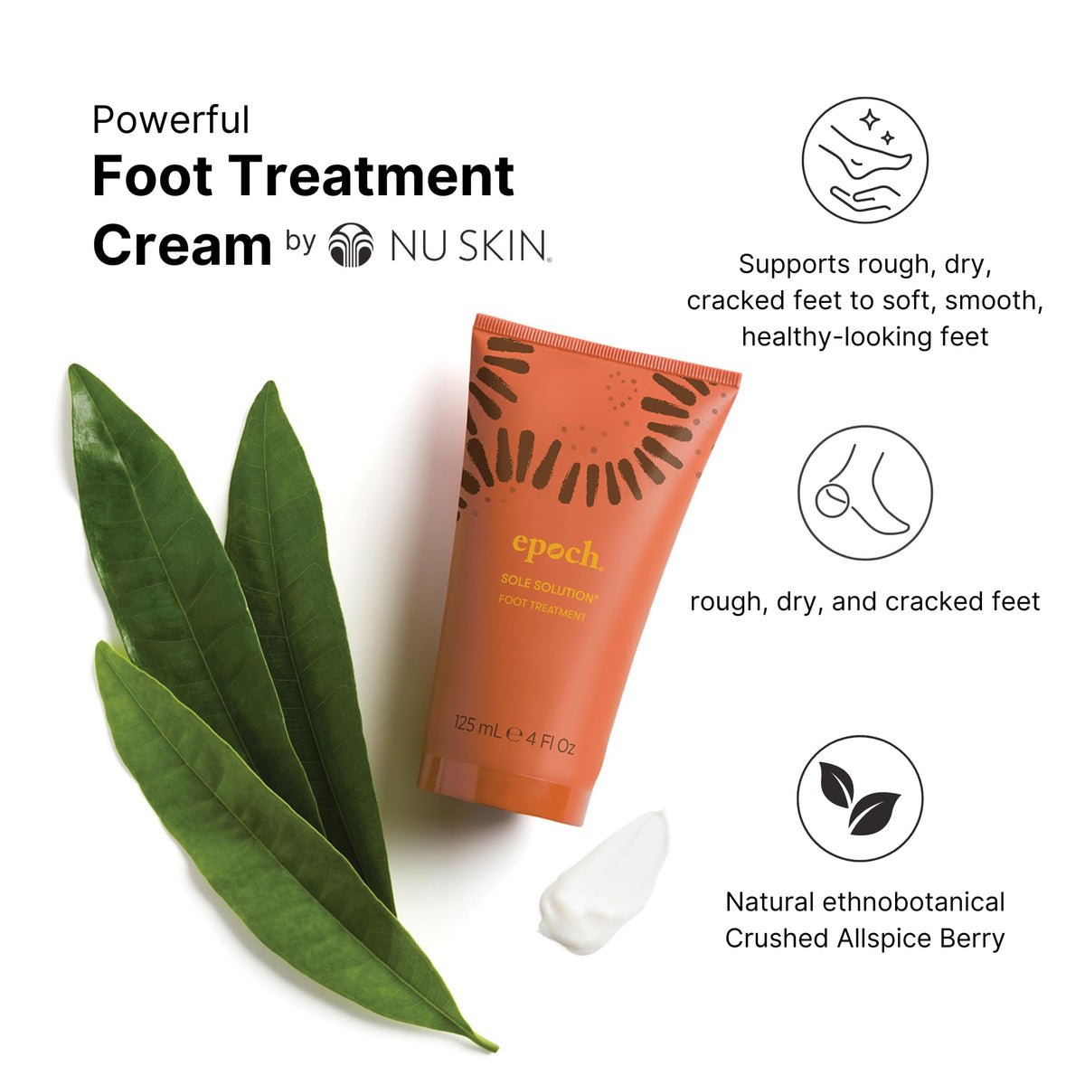 Nu Skin Epoch Sole Solution open tube with cream dispensed illustrating easy application