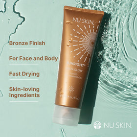 Nu Skin Sunright gel dispensing from pump illustrating easy, mess-free use