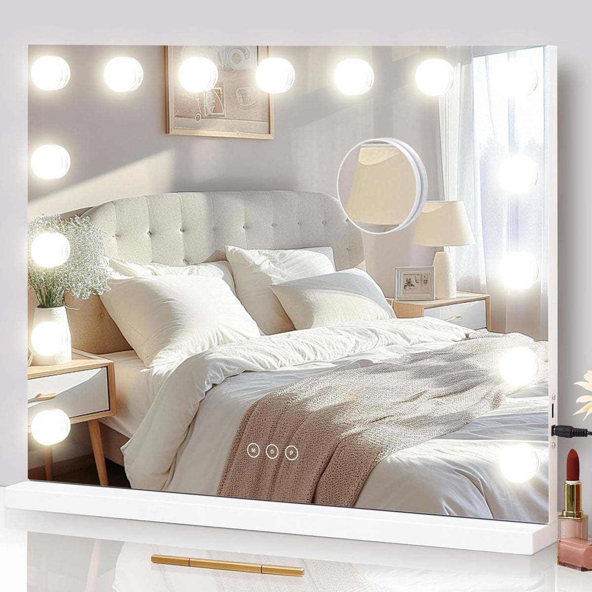 NUSVAN front view of mirror showing full 24x18 reflection and balanced illumination