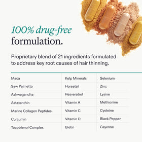 Maca and ashwagandha botanicals beside Nutrafol to show natural blend
