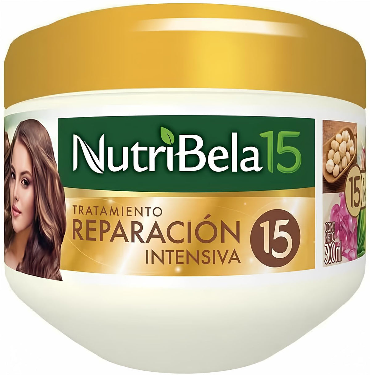 Nutribela 15 front packaging showing 300ml bottle and repair benefits