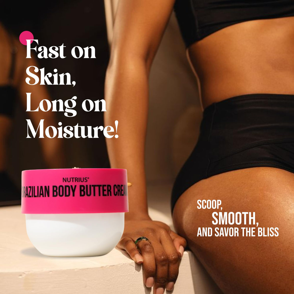 Nutrius creamy body butter texture close-up showing smooth, rich emollient