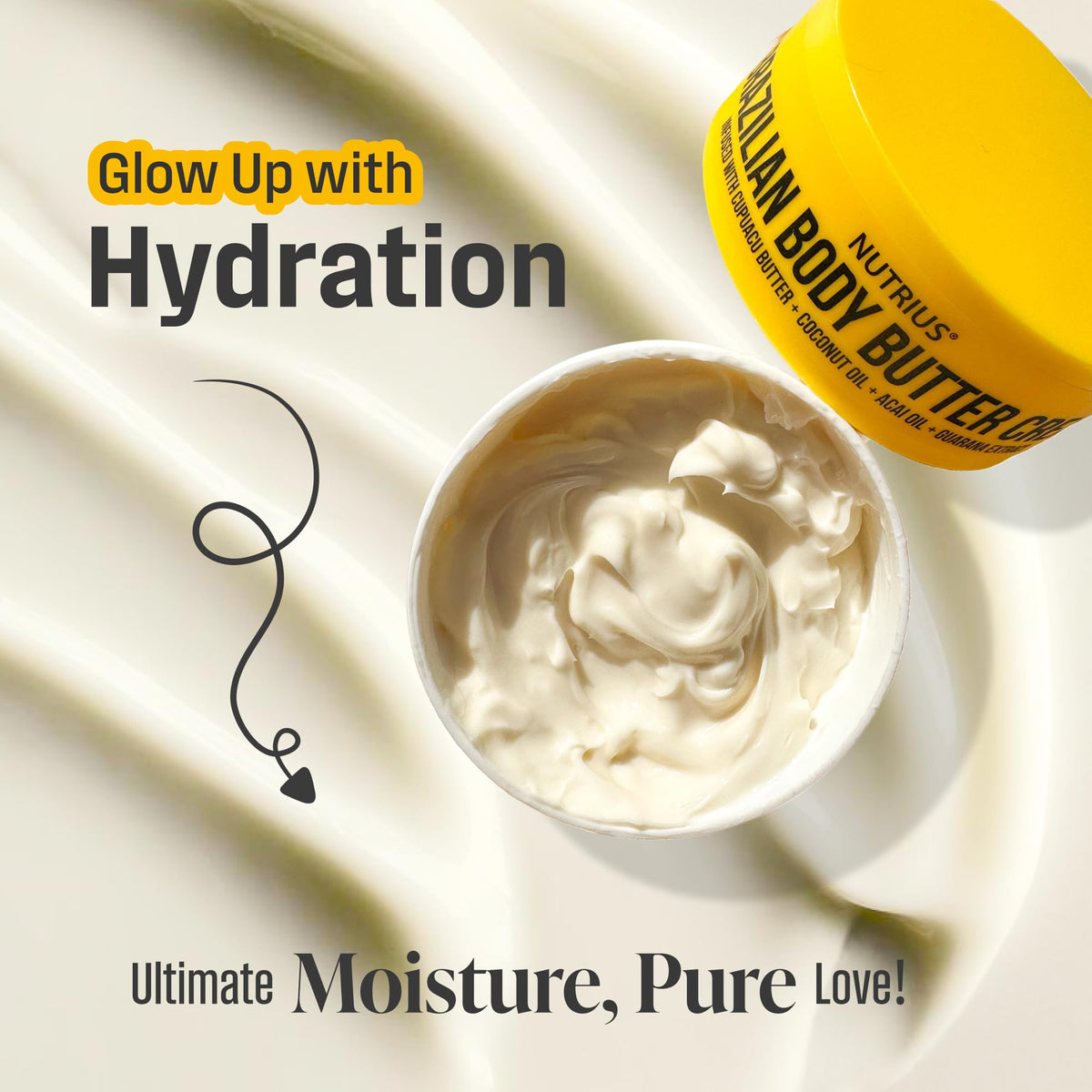 Nutrius jar open revealing creamy cupuaçu-rich butter ready for application benefits