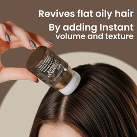 Nuva Botanicals before and after dark brown hair, visible volume and reduced greasiness