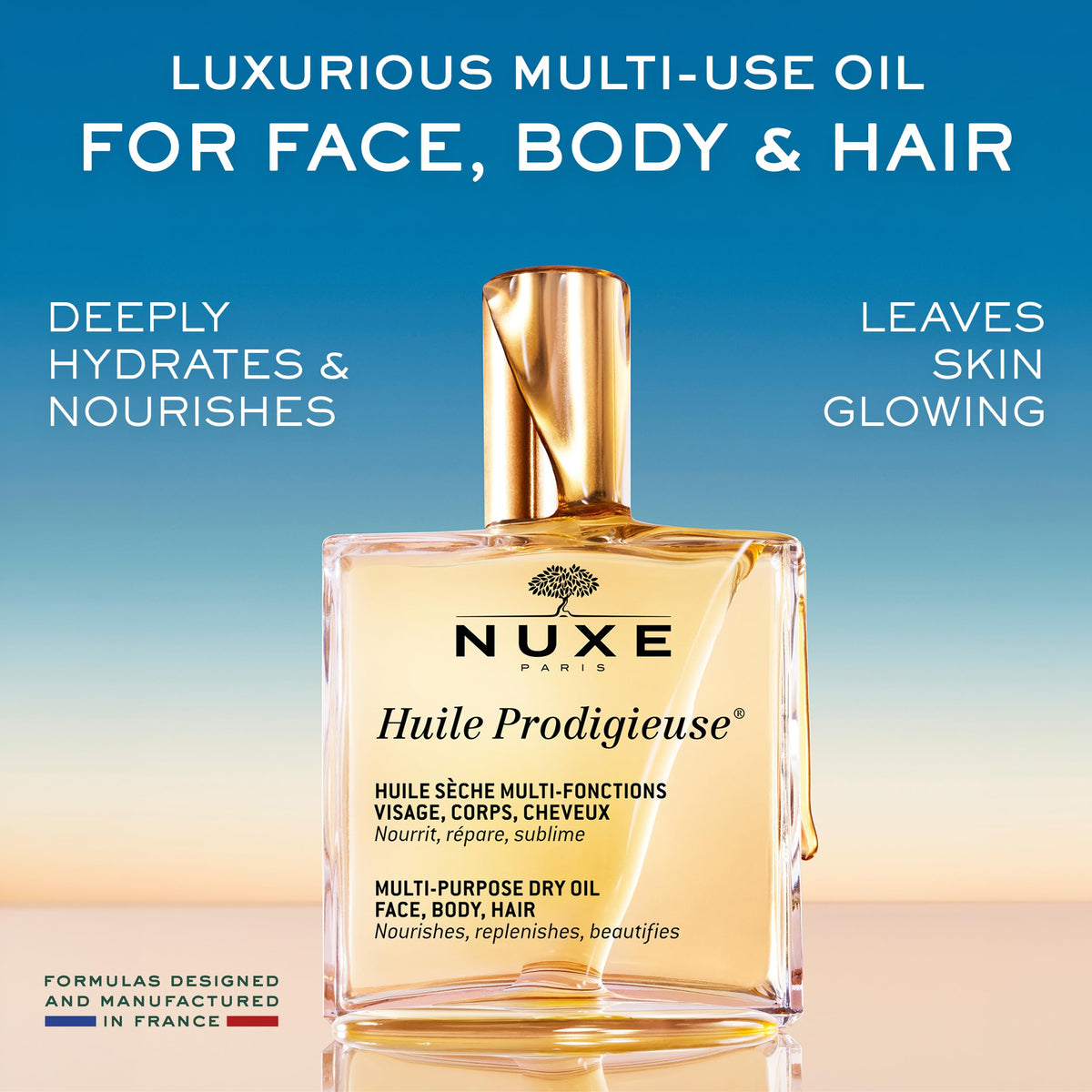 NUXE close-up of bottle cap highlighting premium detail and control