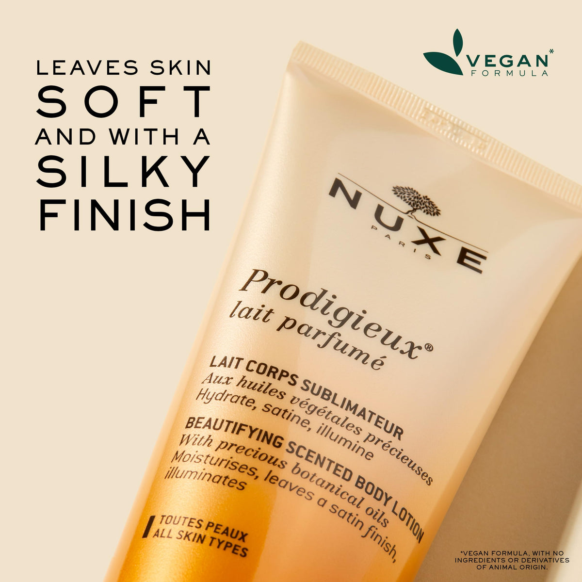 NUXE ingredients display highlighting coconut, argan and almond oils benefits