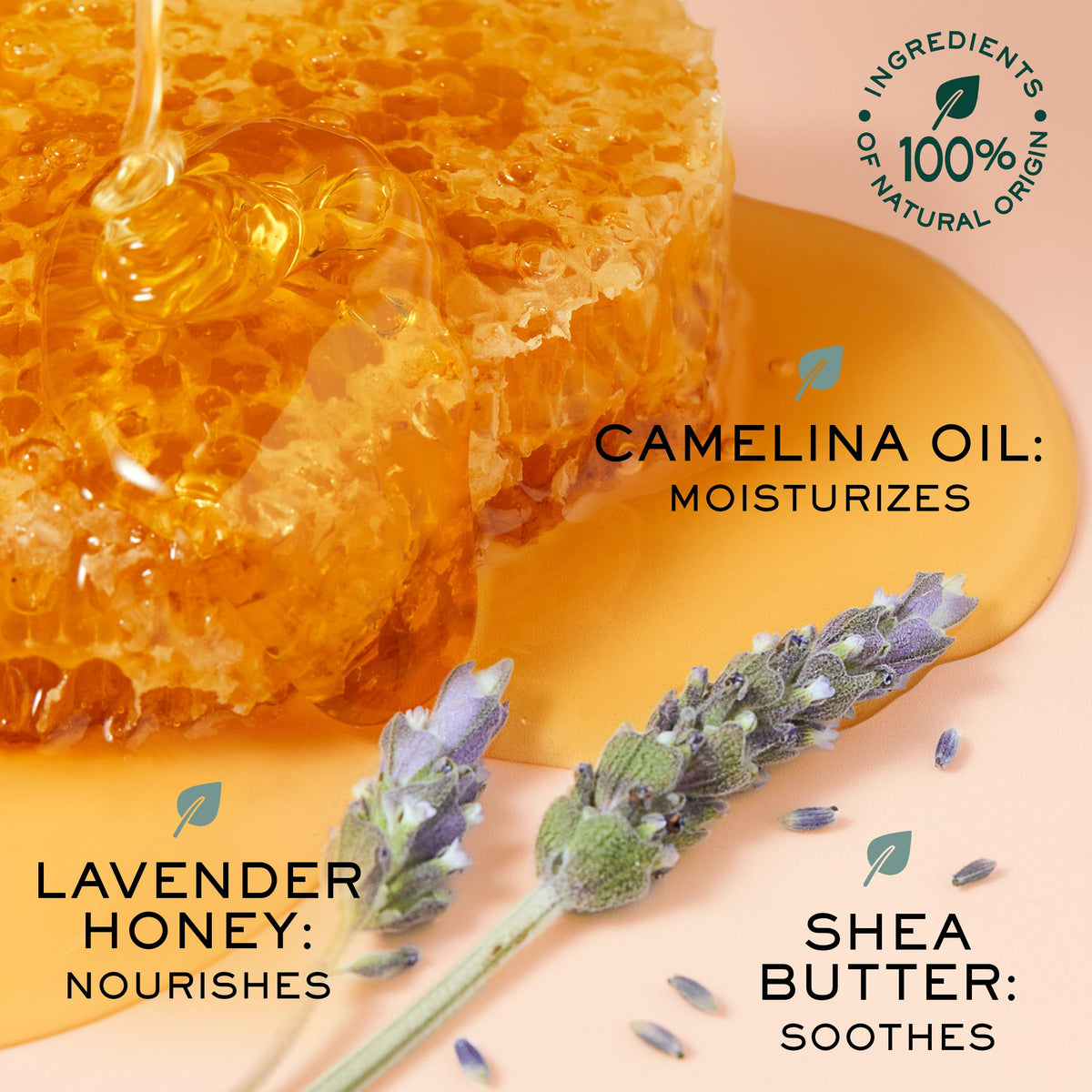 Nuxe ingredients label highlighting honey, propolis and shea butter benefit