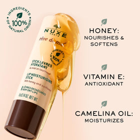 NUXE open cap with visible ingredients label highlighting natural-origin benefits