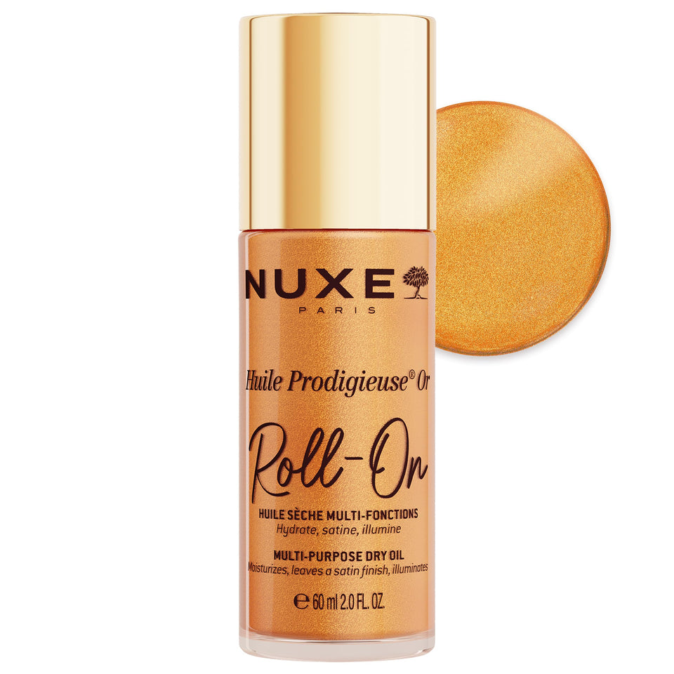 NUXE roll-on front packaging shows bottle, portable glow benefit