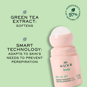 NUXE roll-on in hand size comparison showing travel-friendly 1.6 fl oz convenience