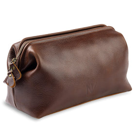 NV Holders front view brown leather dopp kit showing elegant profile and durable build
