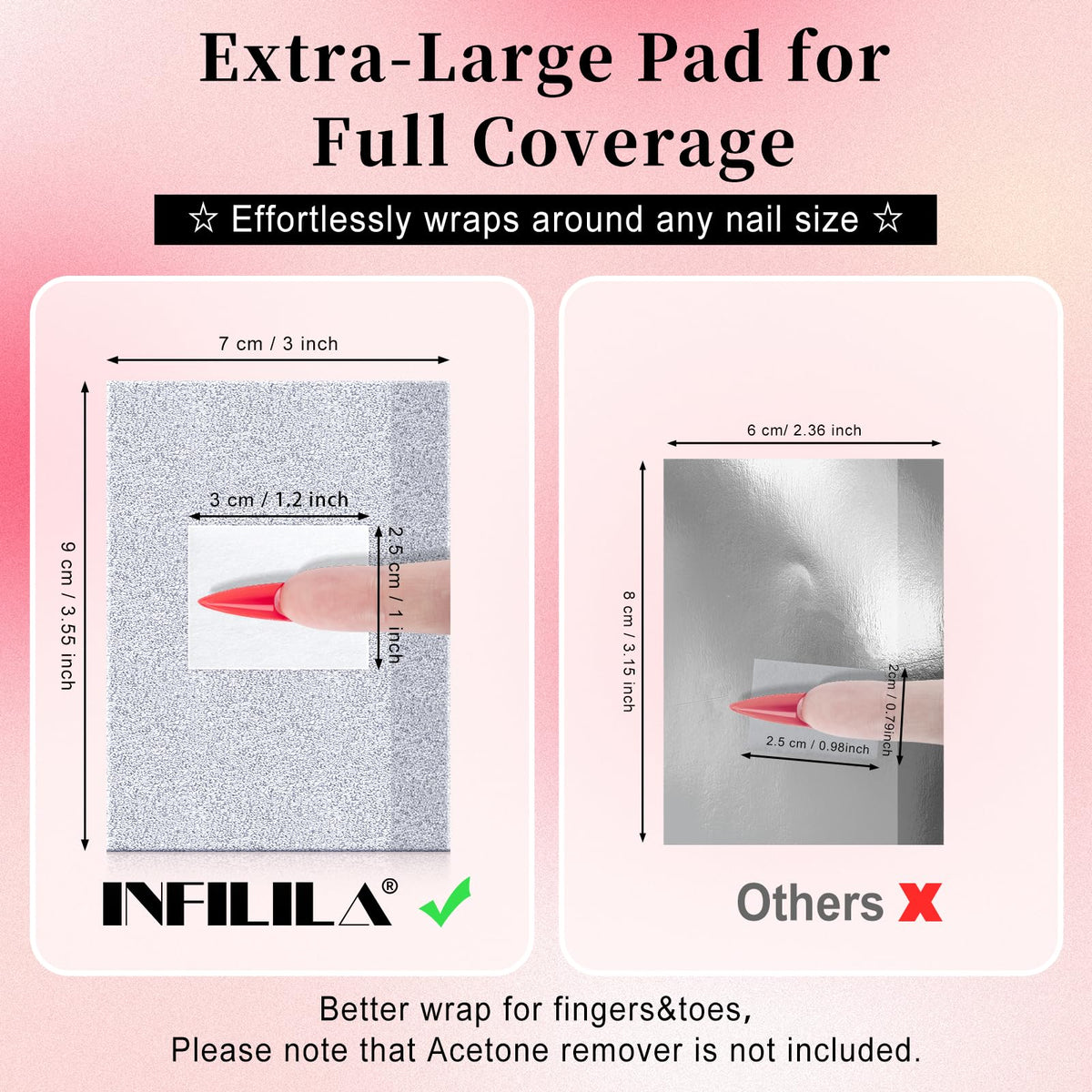 NXJ INFILILA close-up of foil and large lint-free cotton pad demonstrating absorbency
