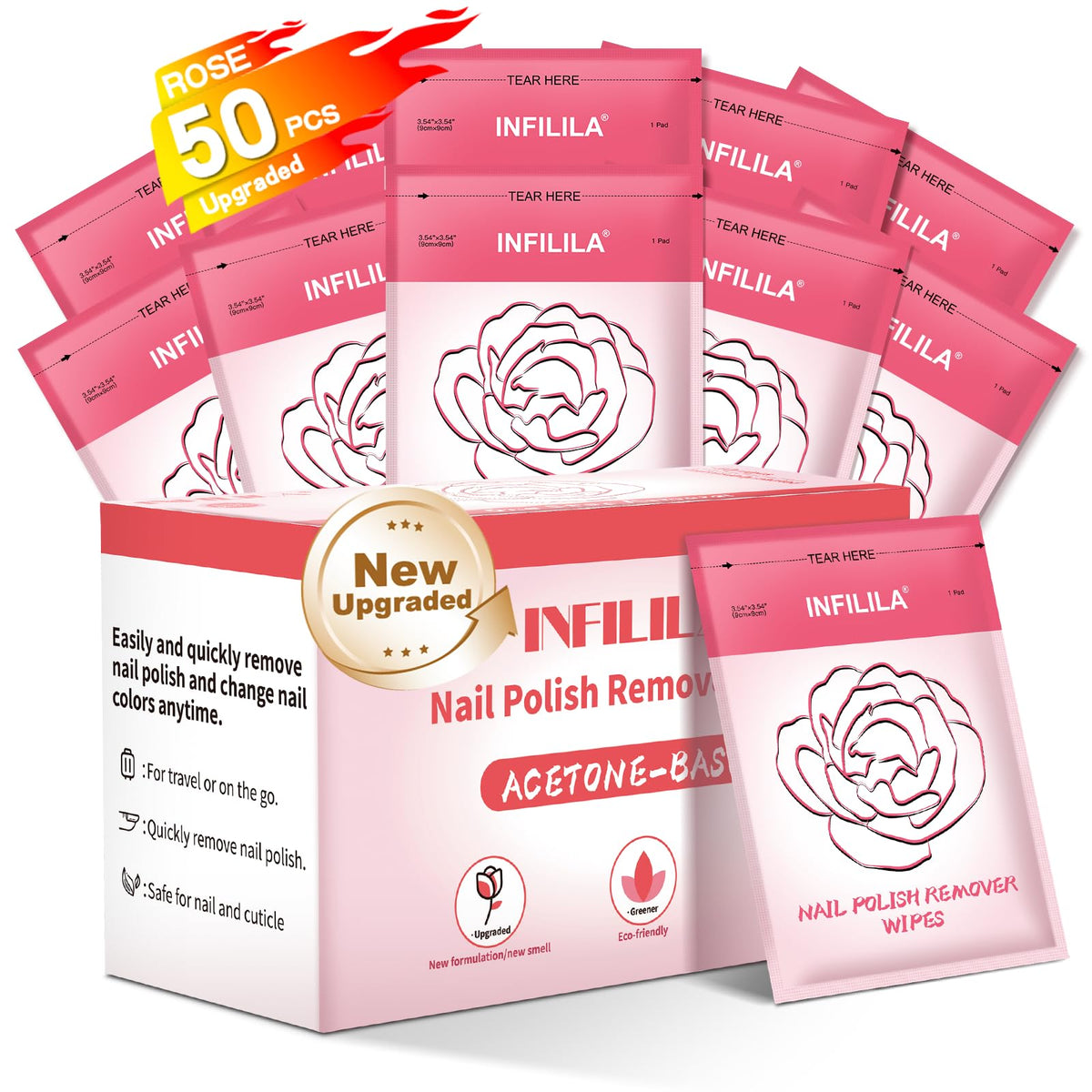 NXJ INFILILA front packaging showing 50 sealed jumbo pads and benefits