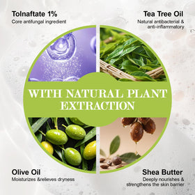 NXPPYY ingredient label with tolnaftate and tea tree benefits