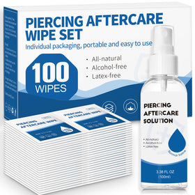 NXPPYY front packaging showing spray bottle and wipes for travel-friendly piercing care