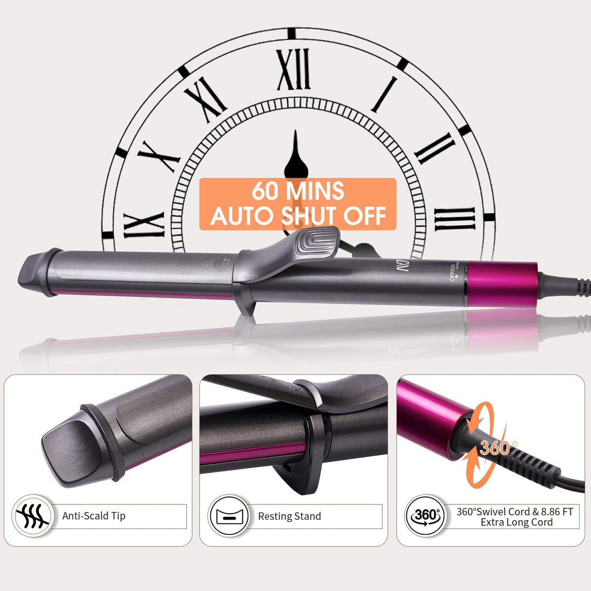 Nycoba curling wand in use creating medium-sized glossy curls