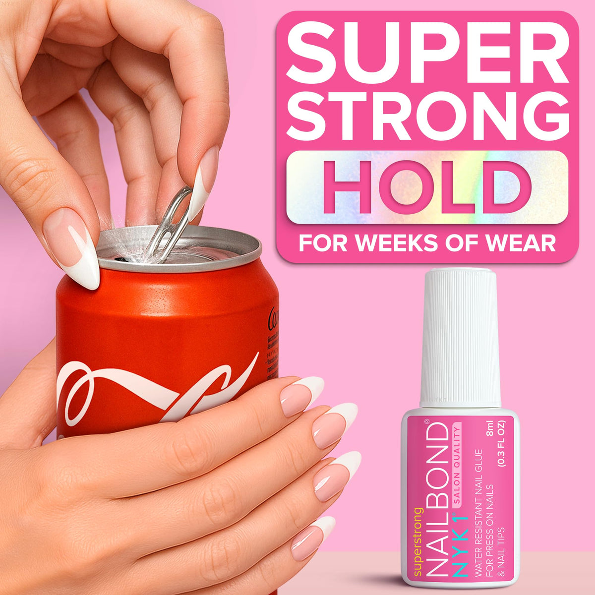 NYK1 in-use press-on application with brush securing nail for long-lasting wear