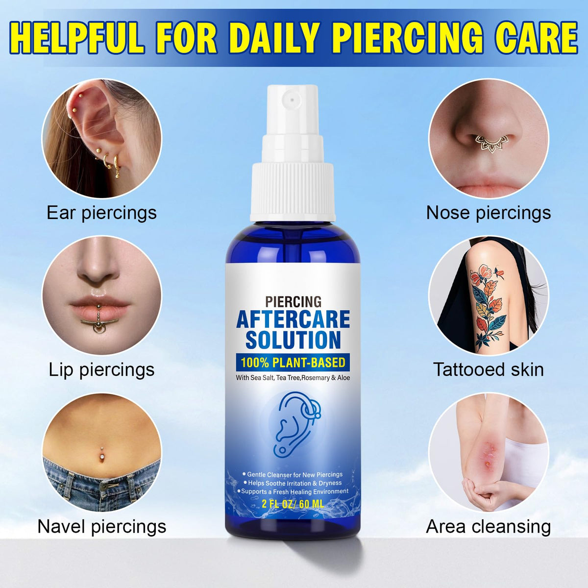 Applying Nyloriaine to ear piercing for gentle daily cleansing