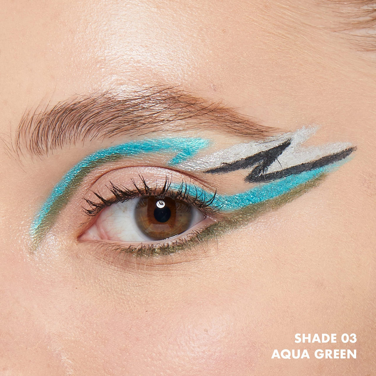 NYX PROFESSIONAL MAKEUP lifestyle summer look with aqua green liner adding fresh, colorful accent