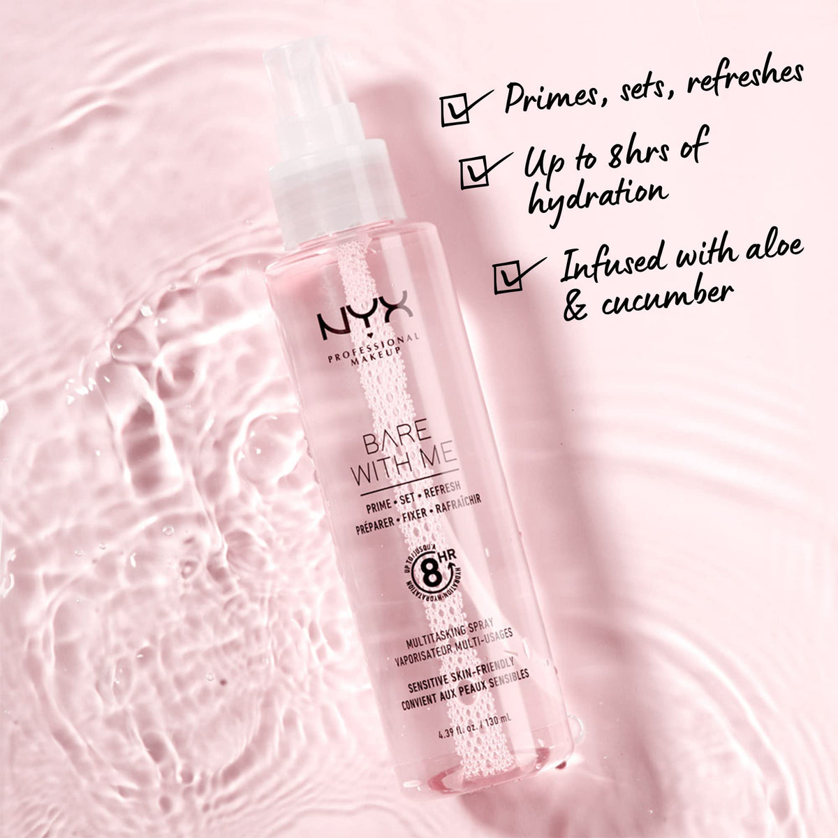 NYX PROFESSIONAL MAKEUP close-up mist texture demonstrating fine spray for even hydration