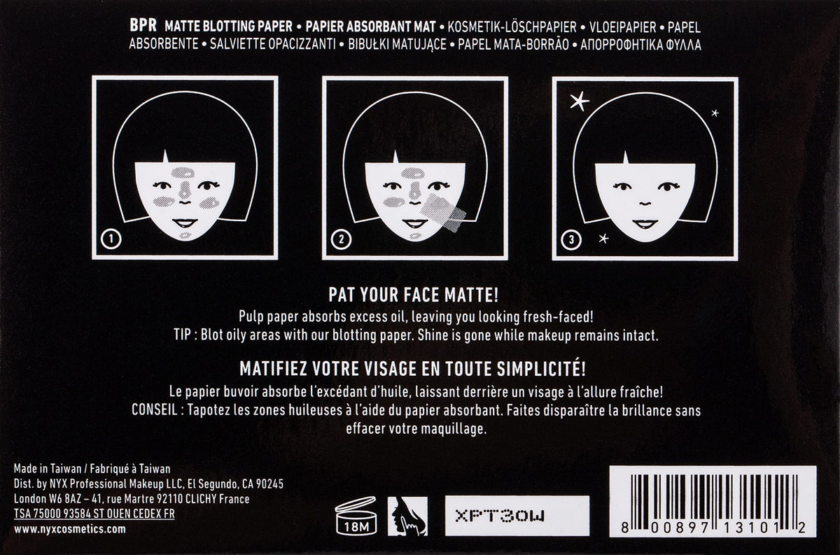 NYX PROFESSIONAL MAKEUP blotting paper in use pressing nose to remove oil and refresh makeup