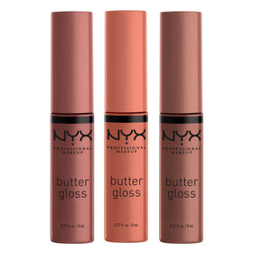 NYX PROFESSIONAL MAKEUP front packaging showing three glosses and benefits