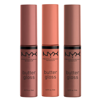 NYX PROFESSIONAL MAKEUP front packaging showing three glosses and benefits