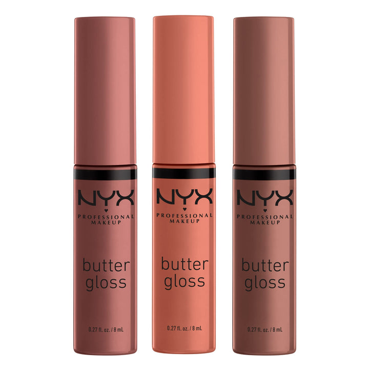 NYX PROFESSIONAL MAKEUP front packaging showing three glosses and benefits
