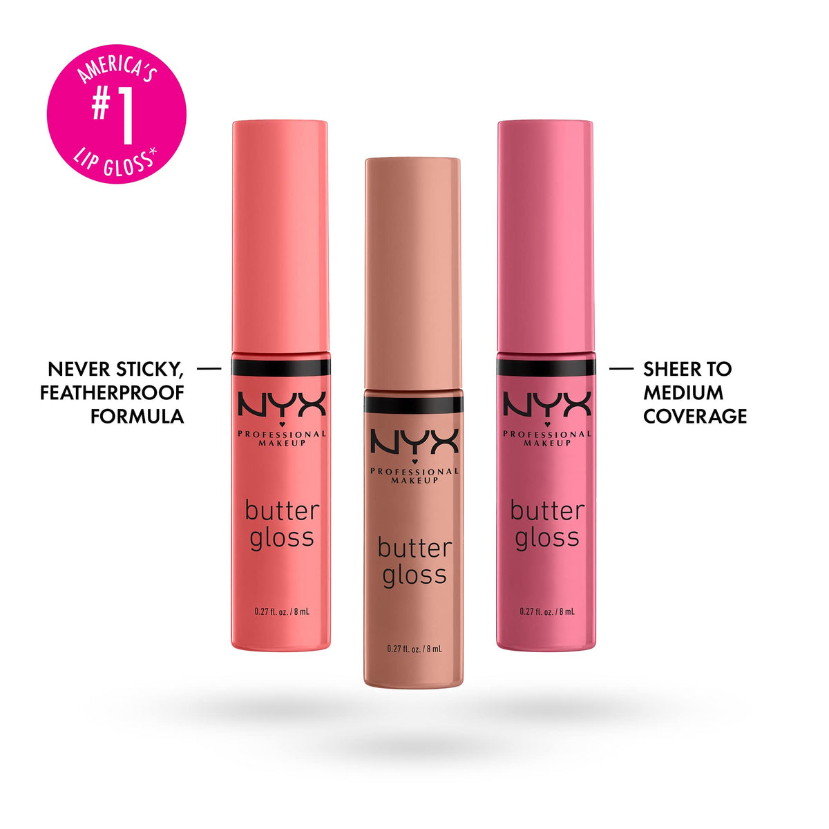 NYX PROFESSIONAL MAKEUP three tubes arranged to show shade variety and easy storage
