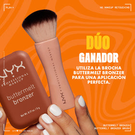 NYX Professional Makeup model wearing bronzer for warm sun-kissed finish