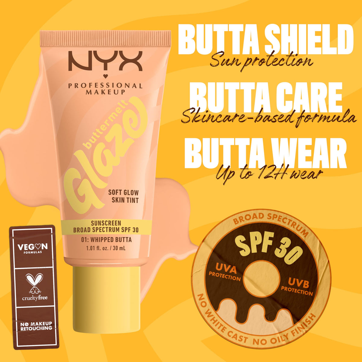 NYX PROFESSIONAL MAKEUP 01 Whipped Butta held in hand illustrating size and travel-friendly design
