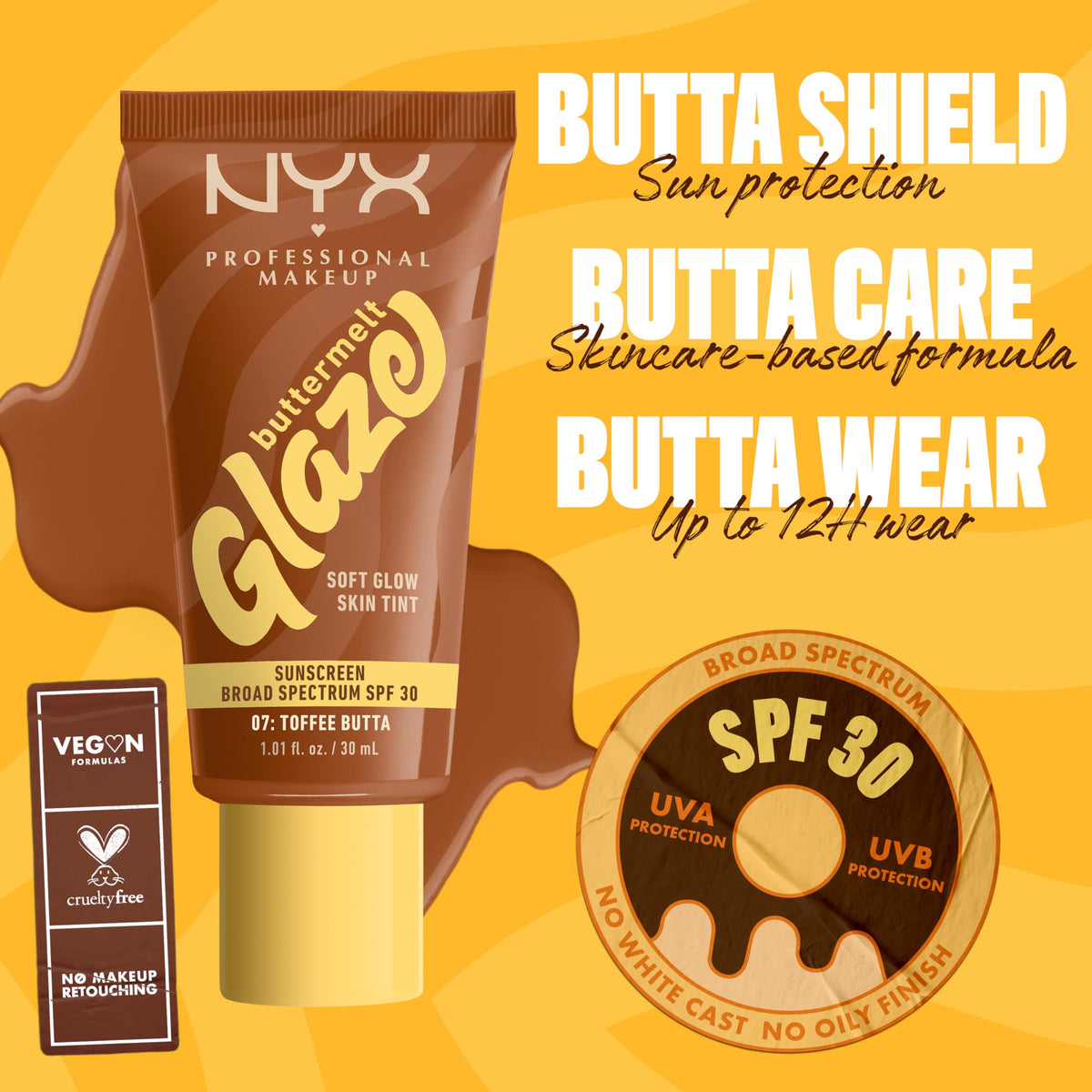 NYX Buttermelt Glaze on model closeup showing glazed skin effect