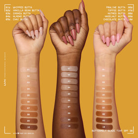 NYX Buttermelt Glaze next to coin for size and quantity context