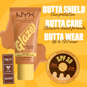 NYX PROFESSIONAL MAKEUP SPF 30 badge closeup illustrating sun protection benefit
