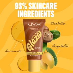 NYX Buttermelt Glaze SPF illustration showing broad-spectrum protection