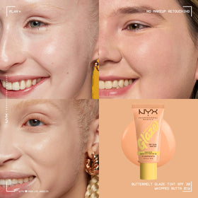 NYX PROFESSIONAL MAKEUP product texture swatched on skin showing creamy glazed finish and blendability