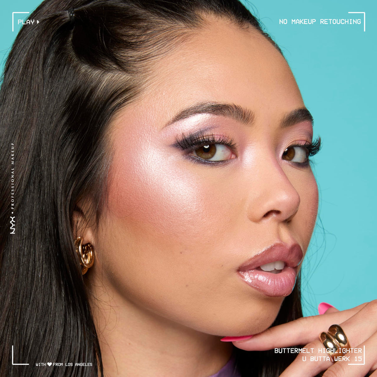 NYX PROFESSIONAL MAKEUP model wearing highlighter for luminous lifestyle radiance