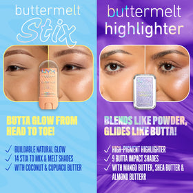 NYX PROFESSIONAL MAKEUP two Buttermelt shades layered to show mixing possibilities