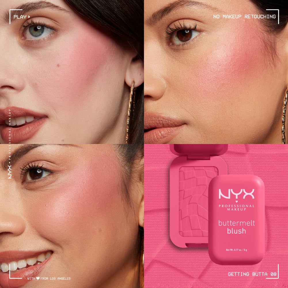NYX PROFESSIONAL MAKEUP blush layered over bronzer showing sun-kissed cheek dimension