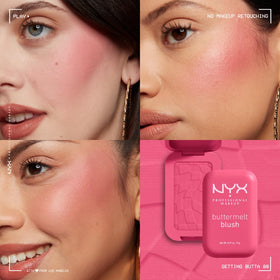 NYX PROFESSIONAL MAKEUP blush layered over bronzer showing sun-kissed cheek dimension
