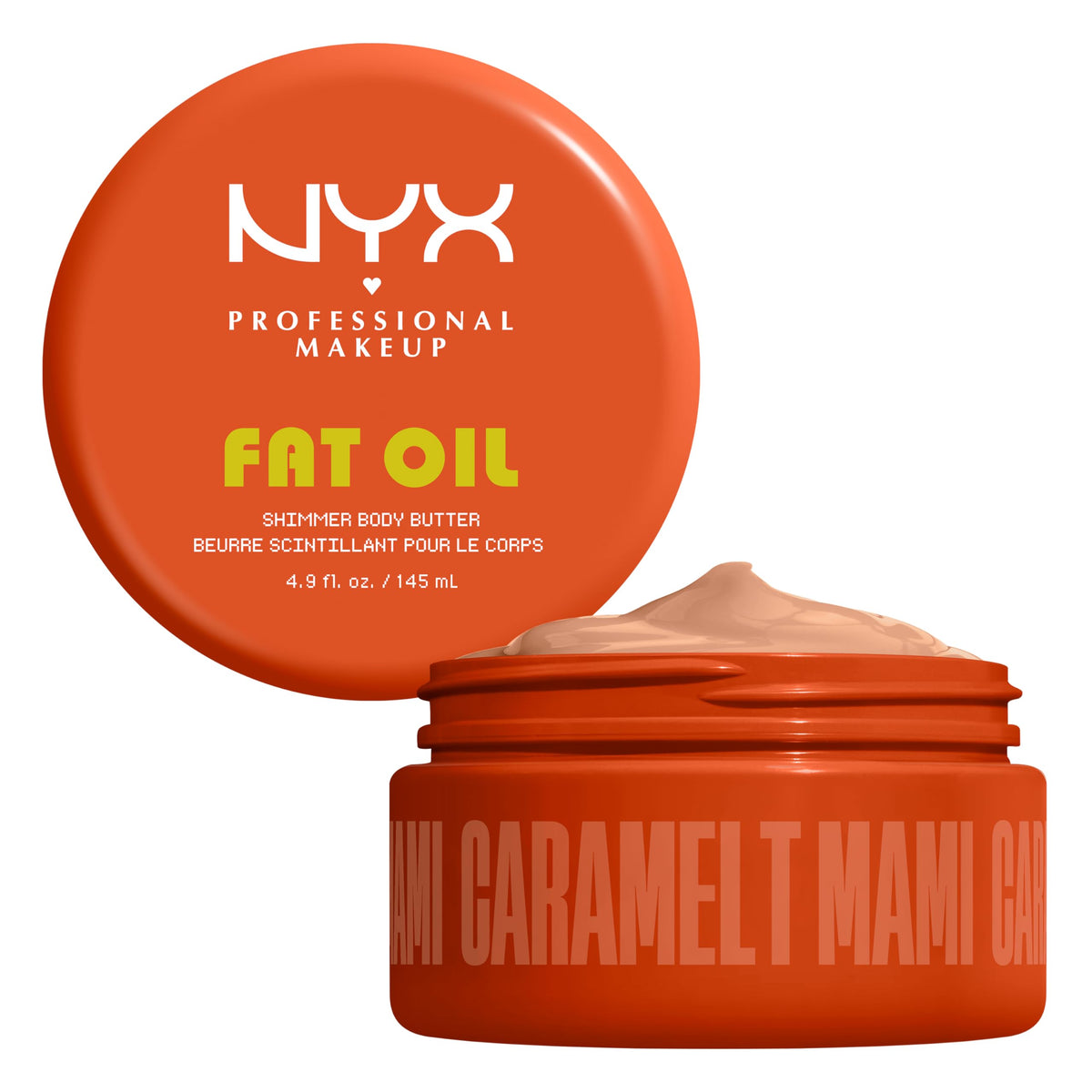 NYX PROFESSIONAL MAKEUP jar front view showing Caramelt Mami packaging and warm glow benefit